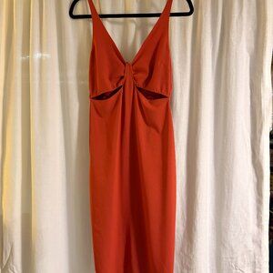 Abercrombie & Fitch Cutout Knot-Front Midi Dress | Size S | Rust Orange